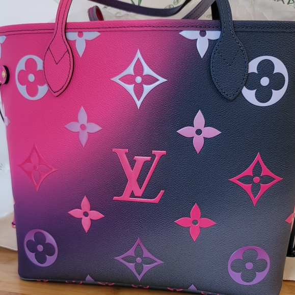 Louis Vuitton Midnight Fuschia Neverfull MM Monogram Giant Flower Bag **No Pouch - Picture 3 of 17